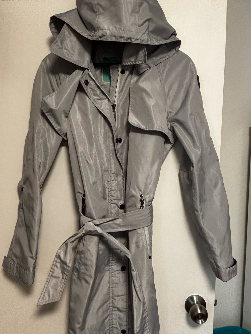 Ookpik Women's Gray Hooded Trench Coat with Belt